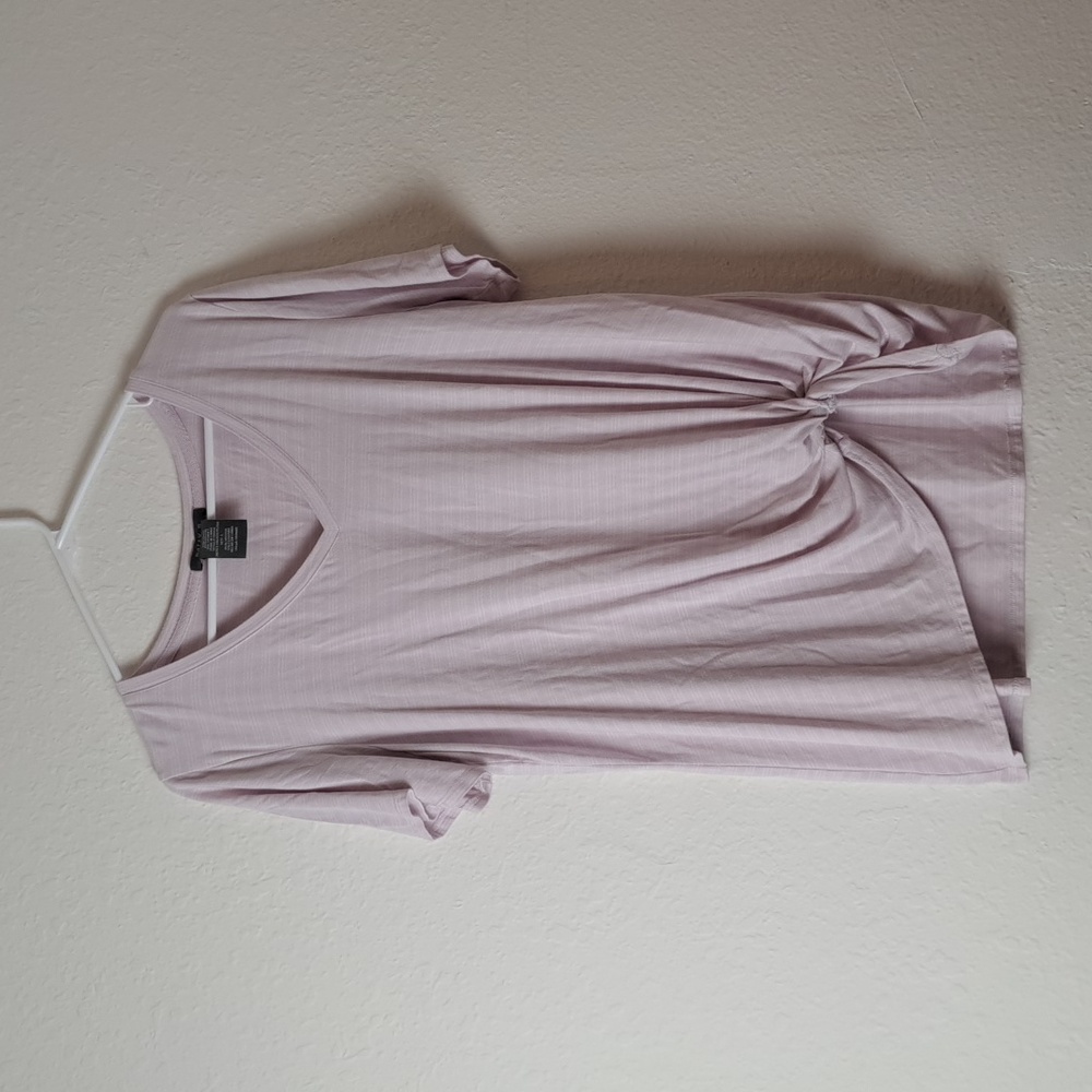 Matty M Women SOFT V-Neck Side Twist Knot Light Pink Striped Tee Sz L $45 2HL188